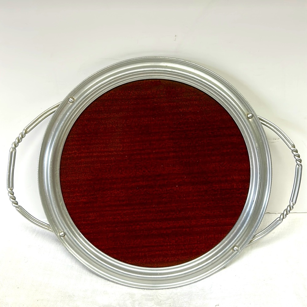 Vintage aluminum and faux wood serving tray